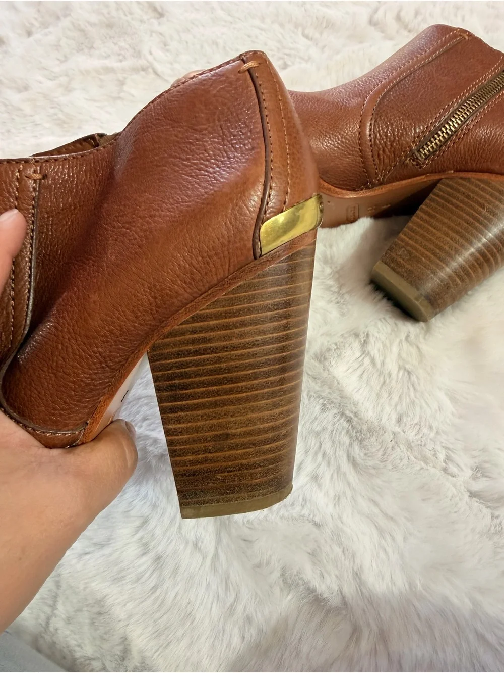 Coach Brown Leather Ankle Booties with Stacked Heel